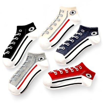 Socks Carving Pack of 5 Multicolour Unisex Ankle Length Socks, Made With Durable & Breathable Cotton, Free Size, Urban Shoe Edition, Suitable for all Season, Soft & Breathable, Daily Use Socks Carving Pack of 5 Multicolour Unisex Ankle Length Socks, Made With Durable & Breathable Cotton, Free Size, Urban Shoe Edition, Suitable for all Season, Soft & Breathable, Daily Use
