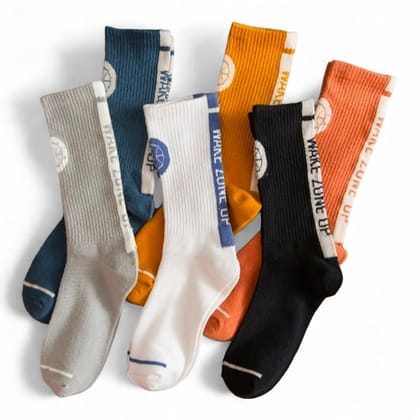 Sockscarving Men's 5 Pairs Printed Cotton Calf Length Socks Multicolor, Pack of 5, Free Size, Zone-Up Edition