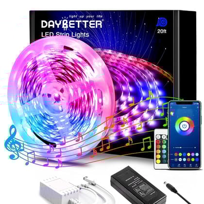 DAYBETTER LED Lights for Bedroom, 20ft Led Strip Light, 5050 RGB Color Changing Lights for Room Party Decor