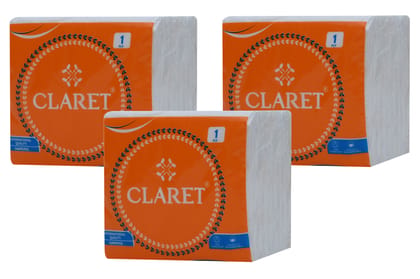 Claret Highly Absorbent Paper Napkins - 27x30 cm, 1-Ply, Pack of 3, 70 Sheets Each - Soft, Durable and Perfect for Everyday Use and Kitchen Cleaning Claret Highly Absorbent Paper Napkins - 27x30 cm, 1-Ply, Pack of 3, 70 Sheets Each - Soft, Durable and Perfect for Everyday Use and Kitchen Cleaning