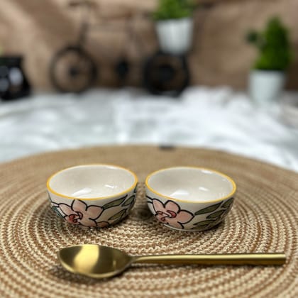 CERAMIC DINING Yellow Mughal Floral 50ml Dip Bowls Set of 2 CERAMIC DINING Yellow Mughal Floral 50ml Dip Bowls Set of 2