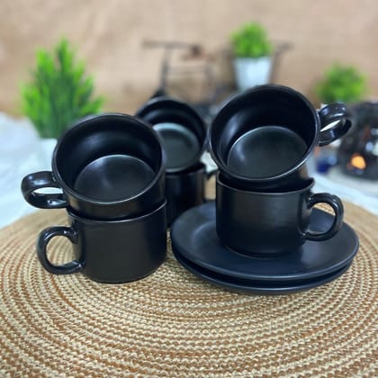 Ceramic Dining Chic Matte Black Tea cups with Saucers Set of 6 Ceramic Dining Chic Matte Black Tea cups with Saucers Set of 6