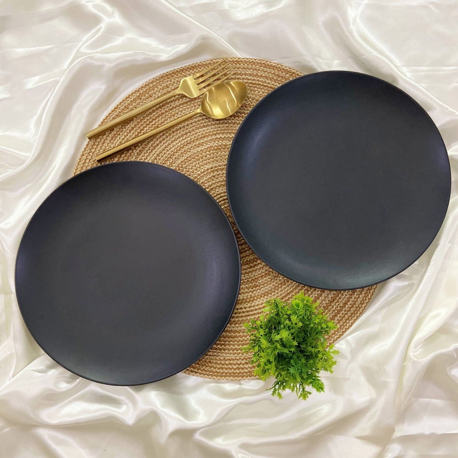 Ceramic Dining Chic Matte Black Ceramic 10.2Inchs Dinner Plates Set of 2