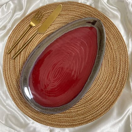 Ceramic Dining Red Almond Shaped Glazed Ceramic 13 Inches Serving Platter Ceramic Dining Red Almond Shaped Glazed Ceramic 13 Inches Serving Platter
