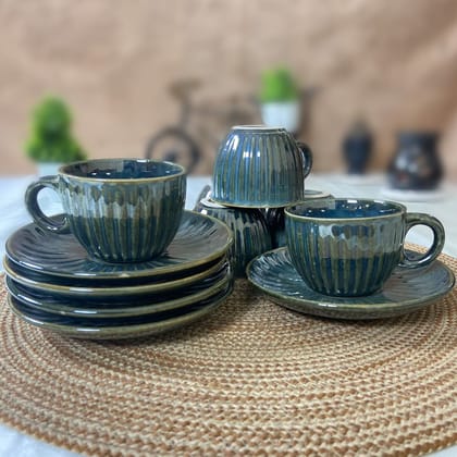 Ceramic Dining Chic Emerald Green Tea cups with Saucers Set of 6 Ceramic Dining Chic Emerald Green Tea cups with Saucers Set of 6