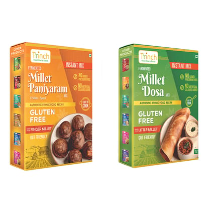 Trinch Gluten Free Millet Paniyaram & Dosa Mix - Authentic Ethnic Food Recipe - No Added Preservatives or Artificial Colors - Finger Millet & Little Millet - Gut Friendly - Pack of 2 Trinch Gluten Free Millet Paniyaram & Dosa Mix - Authentic Ethnic Food Recipe - No Added Preservatives or Artificial Colors - Finger Millet & Little Millet - Gut Friendly - Pack of 2