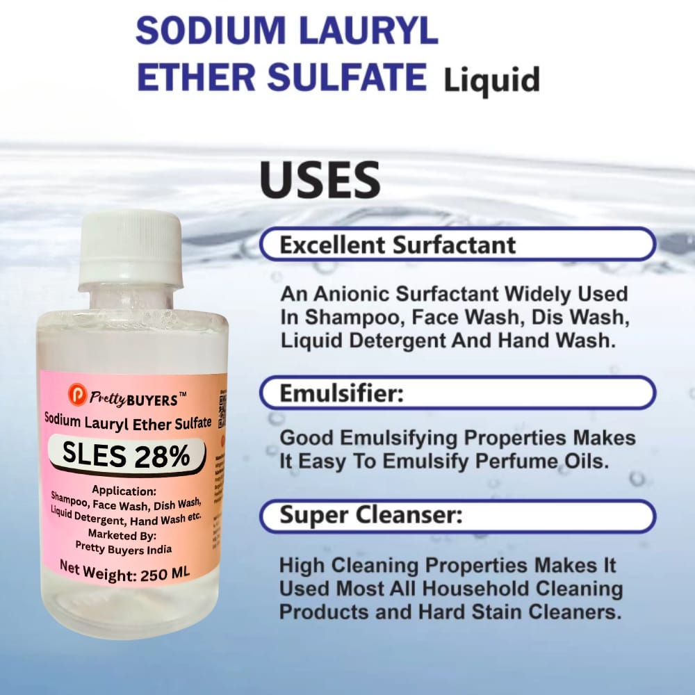PrettyBUYERS SLES, Sodium Lauryl Ether Sulfate Cleansing Agent, Surfactant, Emulsifying Agent 250 ML (Pack Of 1 )