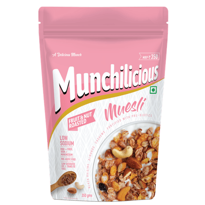Munchilicious Muesli Fruit & Nut Roasted - 350gm Munchilicious Muesli Fruit & Nut Roasted - 350gm