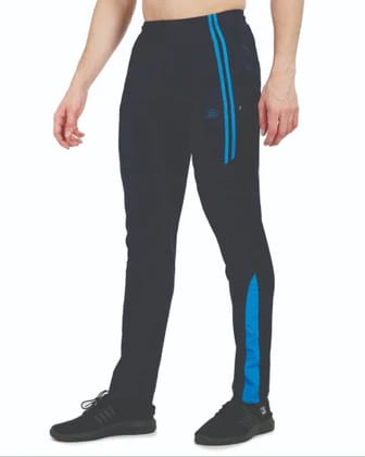 Men's Navy Blue Polyester Track Pants with Blue Stripes Men's Navy Blue Polyester Track Pants with Blue Stripes