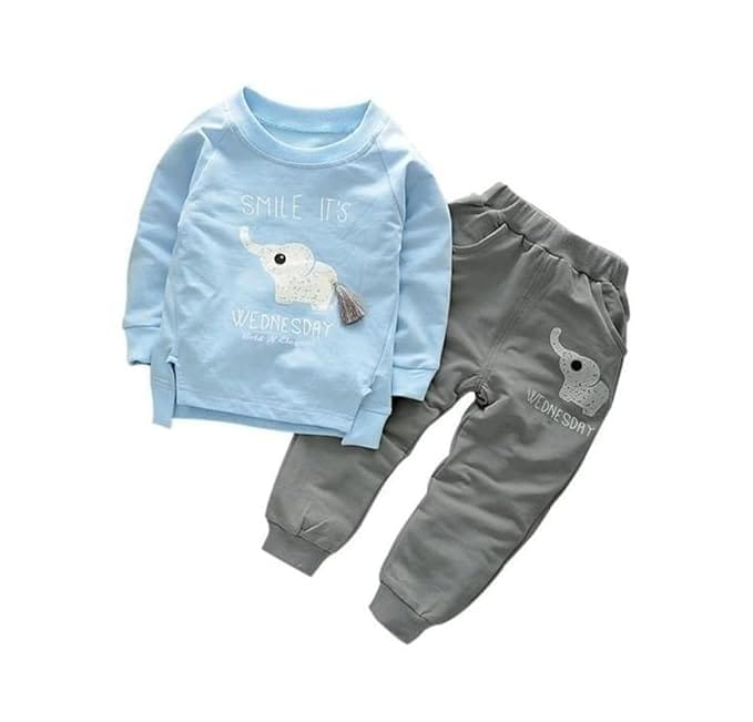  Baby Boys' Elephant Print Long Sleeve T-Shirt and Pants Set