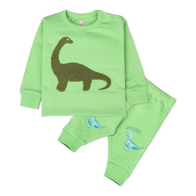 Green Dinosaur Applique Sweatshirt and Sweatpants Set for Baby Boys