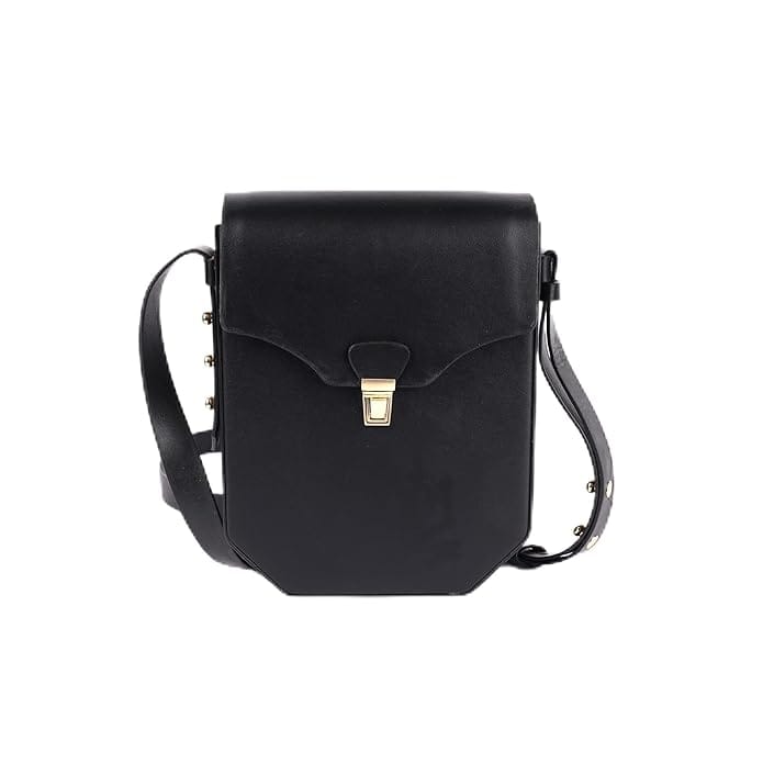 Black Leather Crossbody Bag with Gold Accents