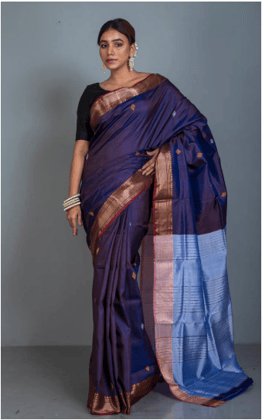 Blue Pure Handloom Tussar Silk Saree With Blouse Piece Blue Pure Handloom Tussar Silk Saree With Blouse Piece