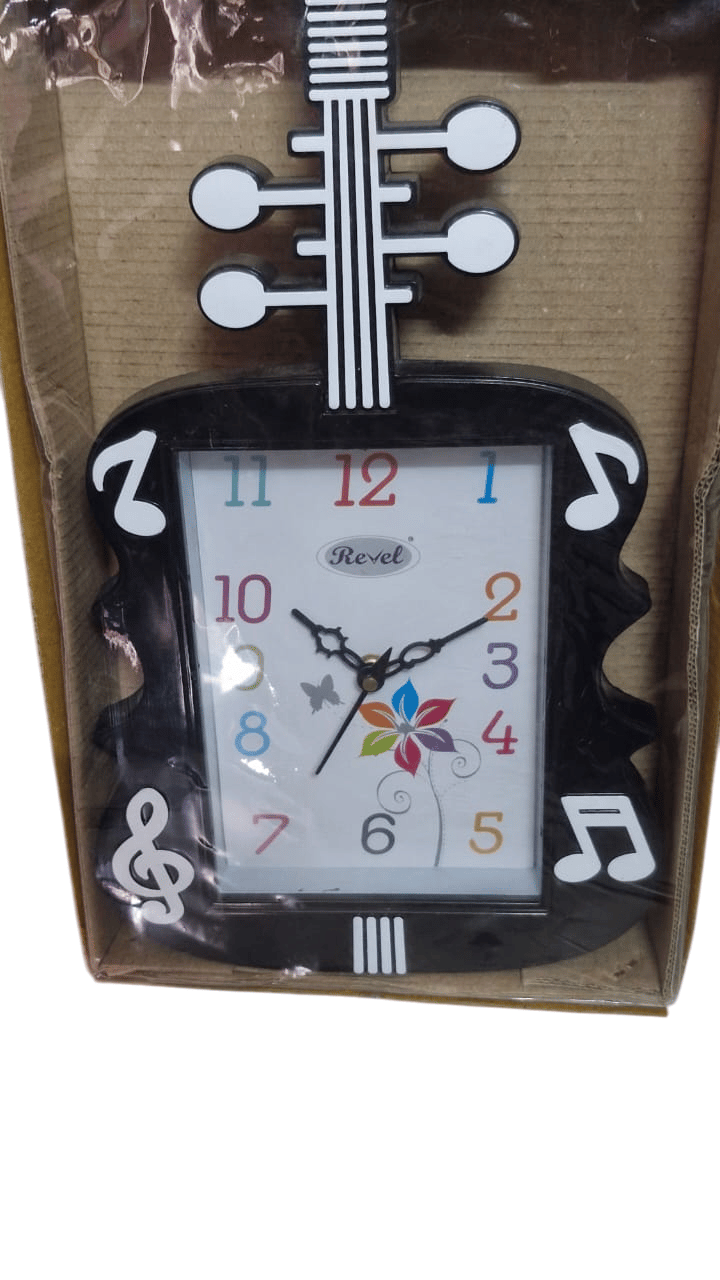 Black Wooden Guitar Shaped Wall Clock