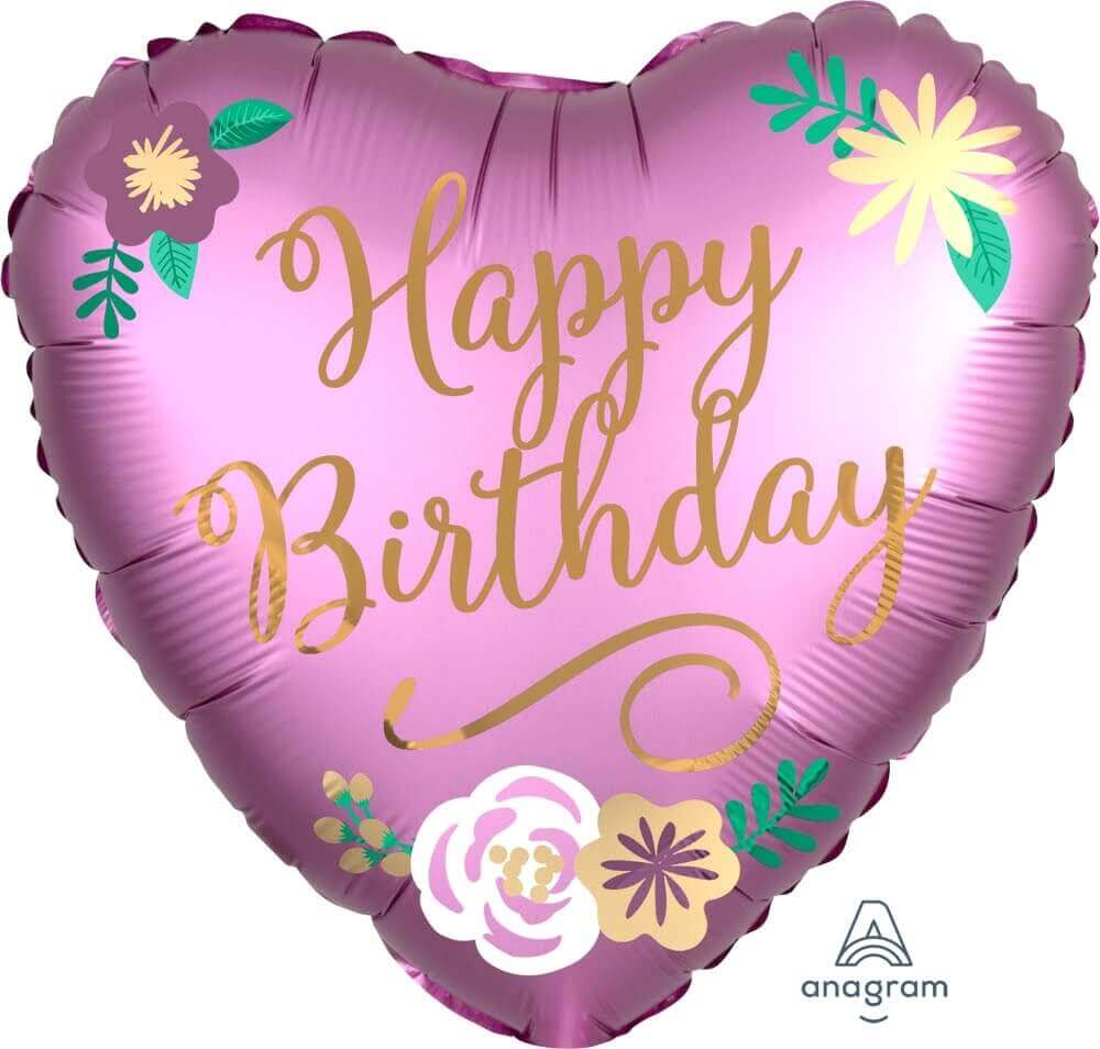 Wanna Party HaPPy Birthday Heart Pink Satin Balloons 18" S40