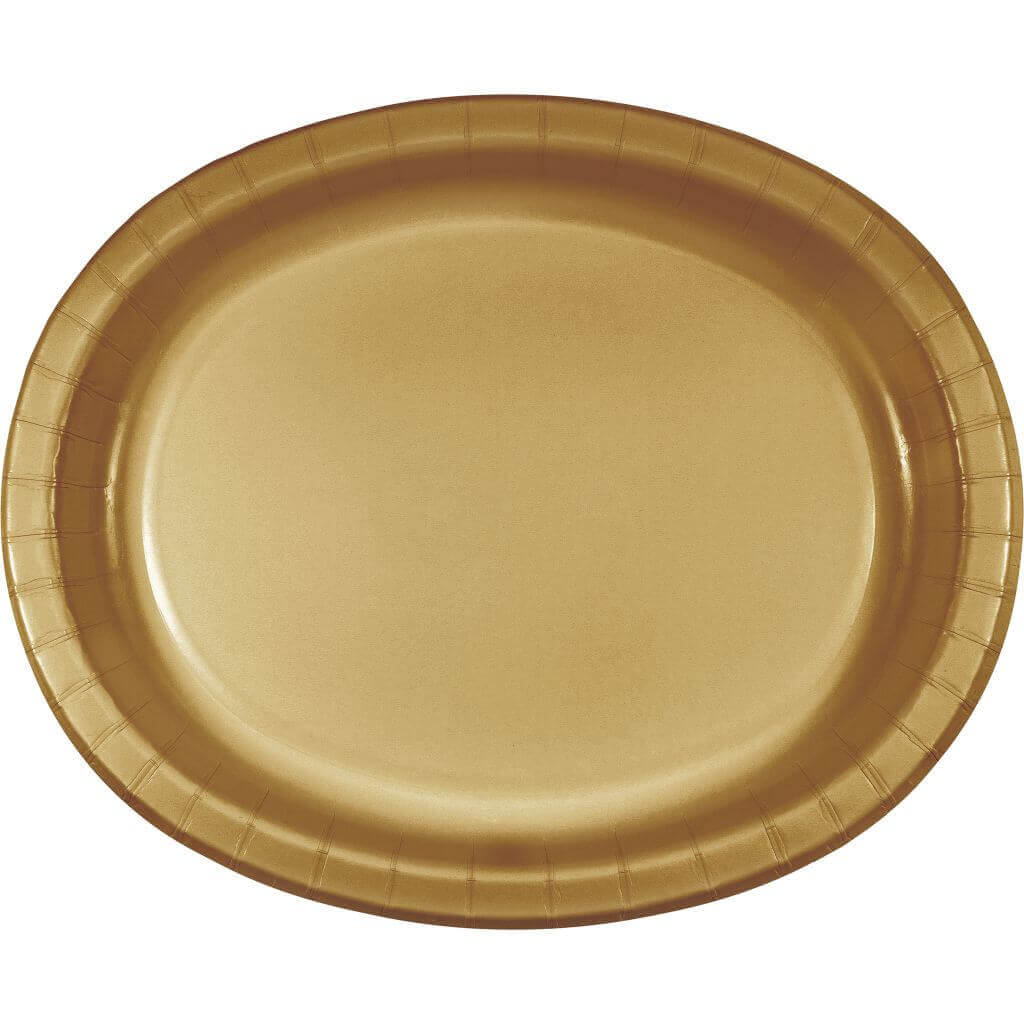 Wanna Party Glittering Gold Oval Platter Plates 12" - 8PC