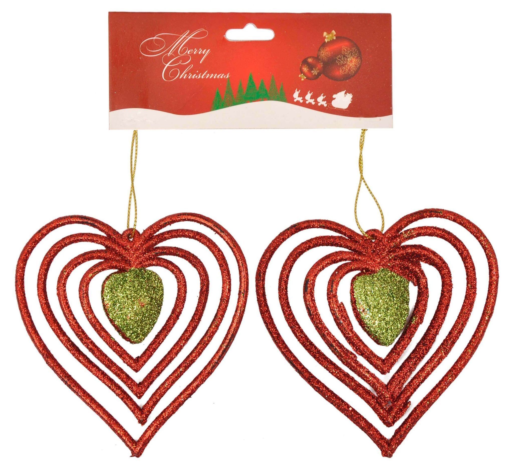 Wanna Party Christmas Tree Ornaments - 3D Heart Red &amP; Green Hangings - 2PC