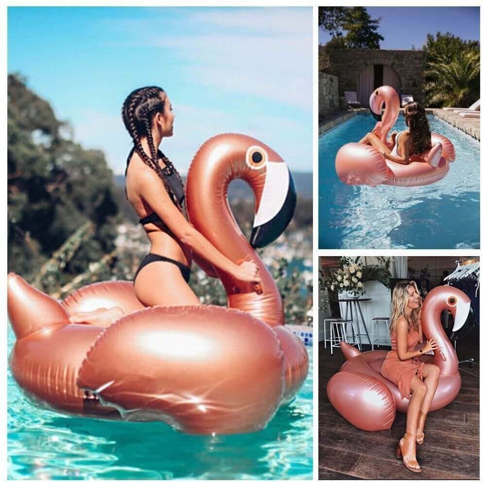 Wanna Party Giant Inflatable Rose Gold Flamingo Swimming Pool Float