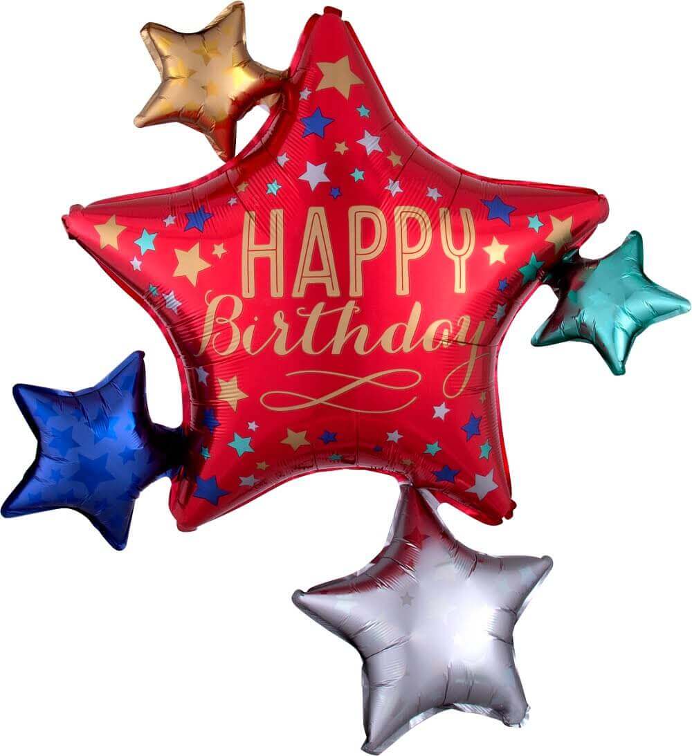 Wanna Party Birthday Satin Star Cluster Balloon 35" P40