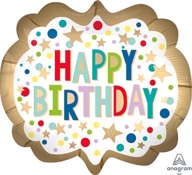 Wanna Party Golden Satin Marquee Dots HBD Balloon 25" P35
