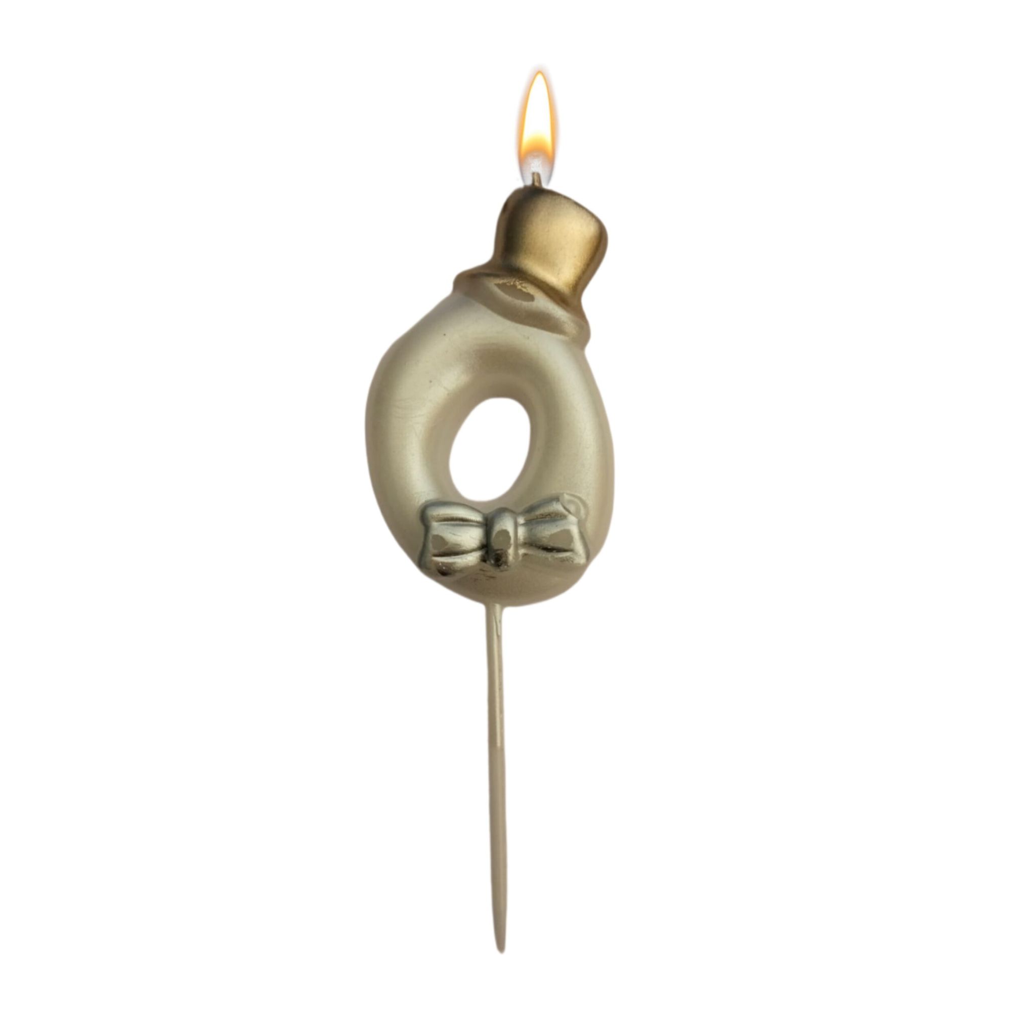 Wanna Party Metallic White Numerical Candle 0 with Golden Hat