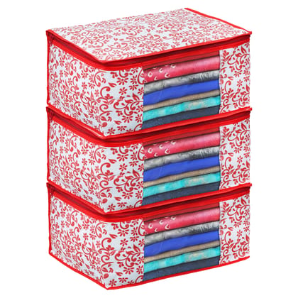 Pack of 3 Floral Print Foldable Wardrobe Storage Organizer Cloth Cover with Transparent Window