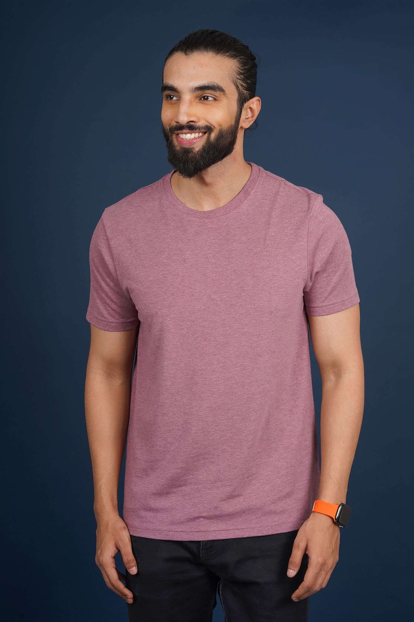 Men's Burgandy Melange Lycra Jersry Solid Crew