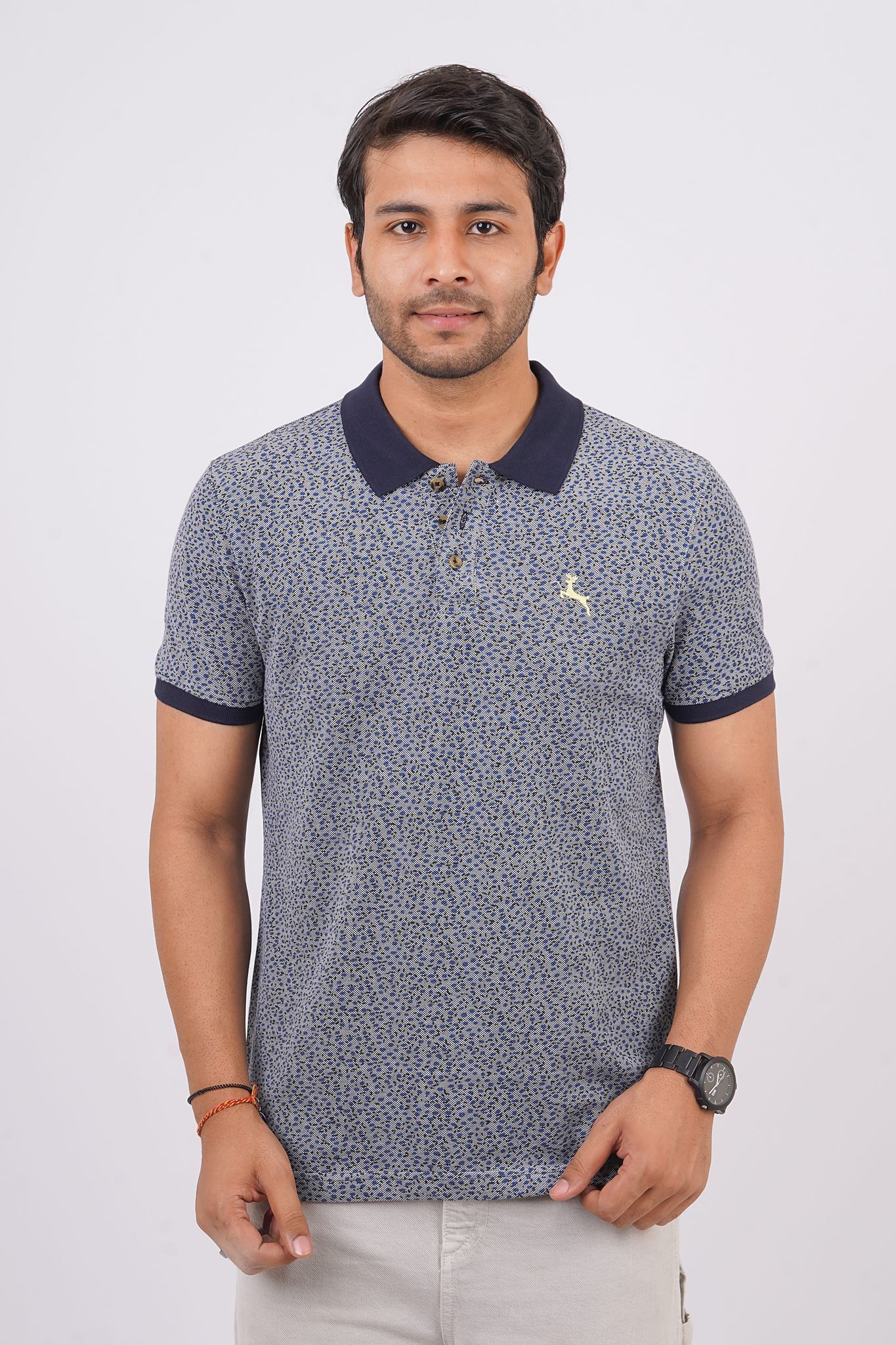 Mens Navy AOP Polo T-shirt