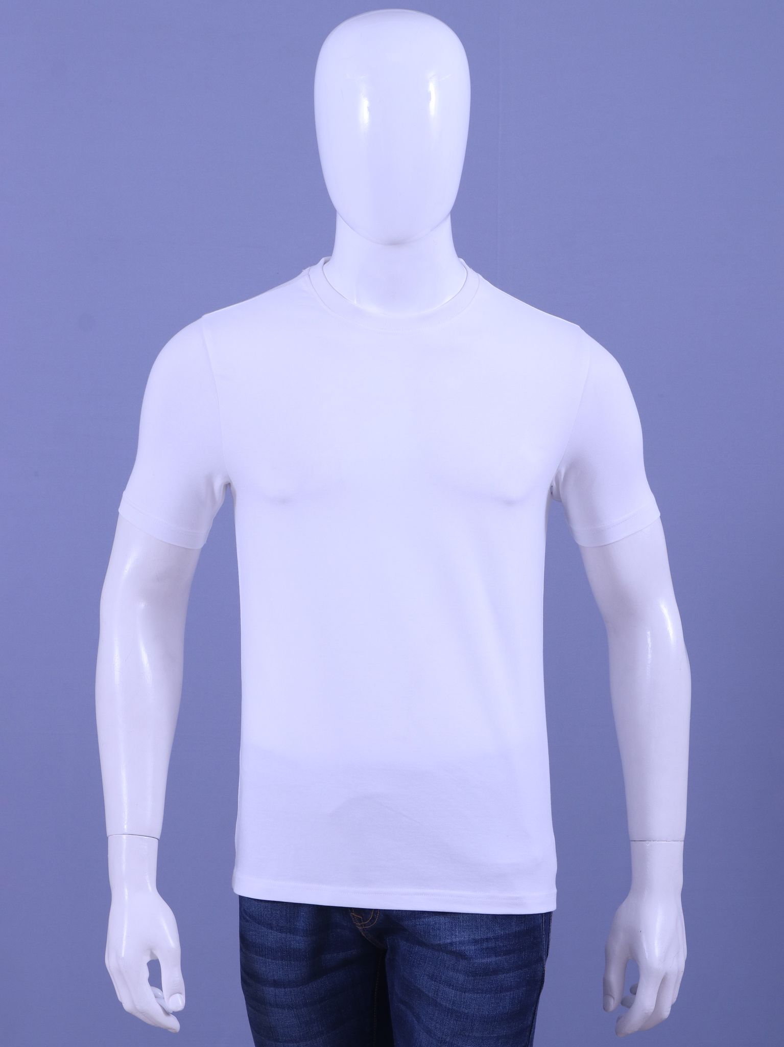 Mens White Solid OE Crew Neck T-Shirt
