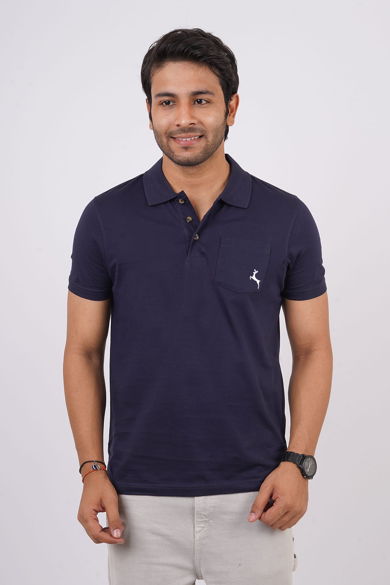 Men's Blue Solid Polo T-Shirt