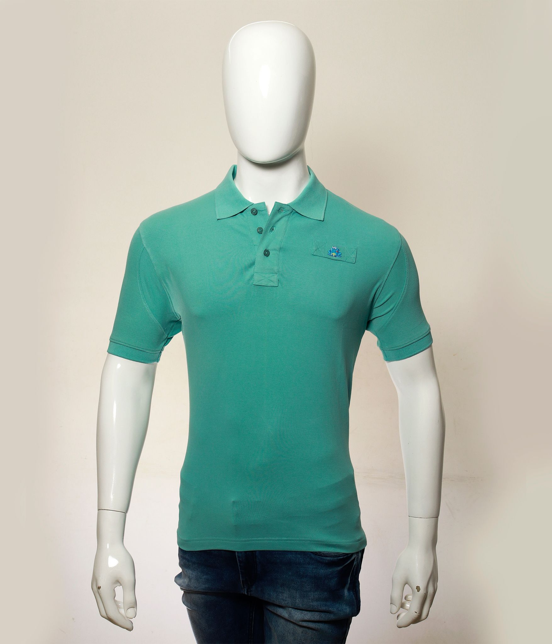 Men's Turquoise BlueSolid Polo T-Shirt