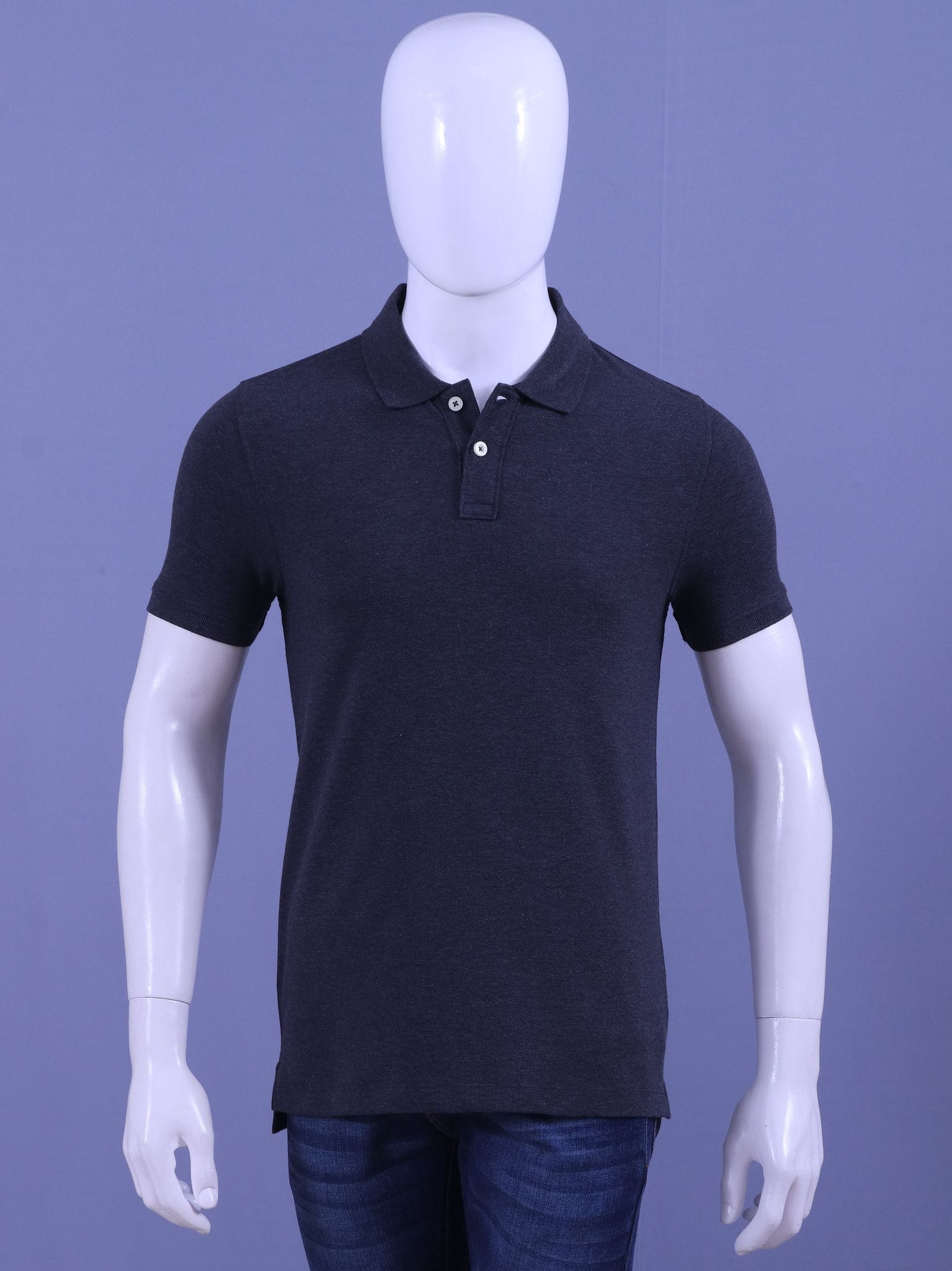 Men's Charcoal Enzyme Finish Solid Polo T-Shirt