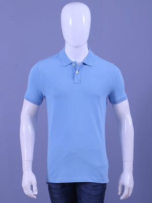 Men's Lt.Blue Enzyme Finish Solid Polo T-Shirt