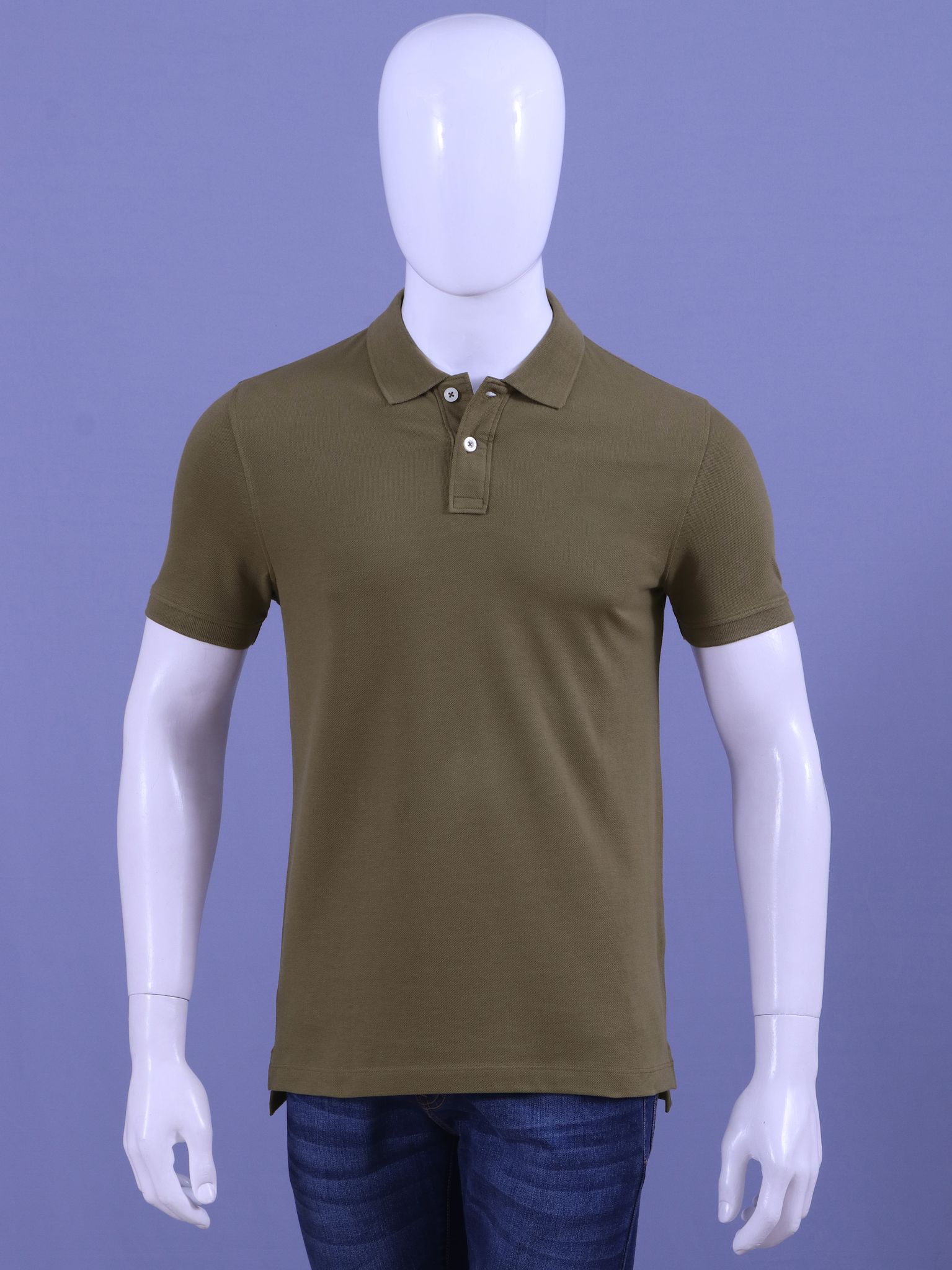 Men's Olive Green Enzyme Finish Solid Polo T-Shirt
