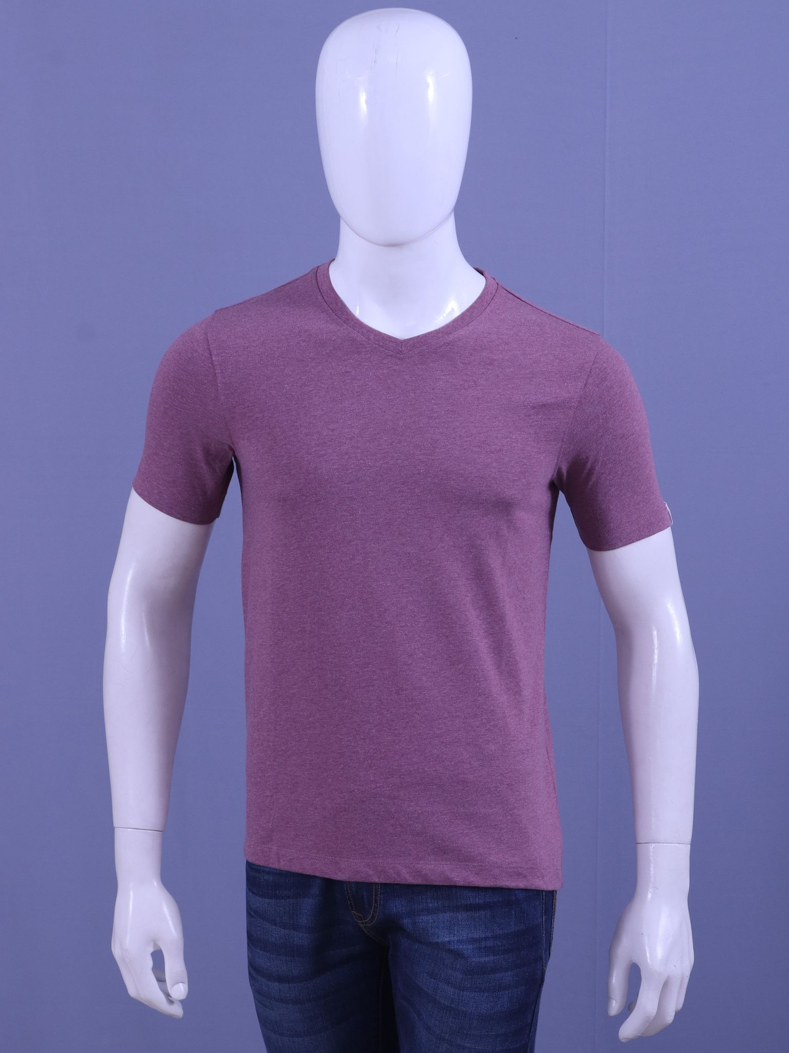 Men's Burgandy Melange V-Neck T-Shirt