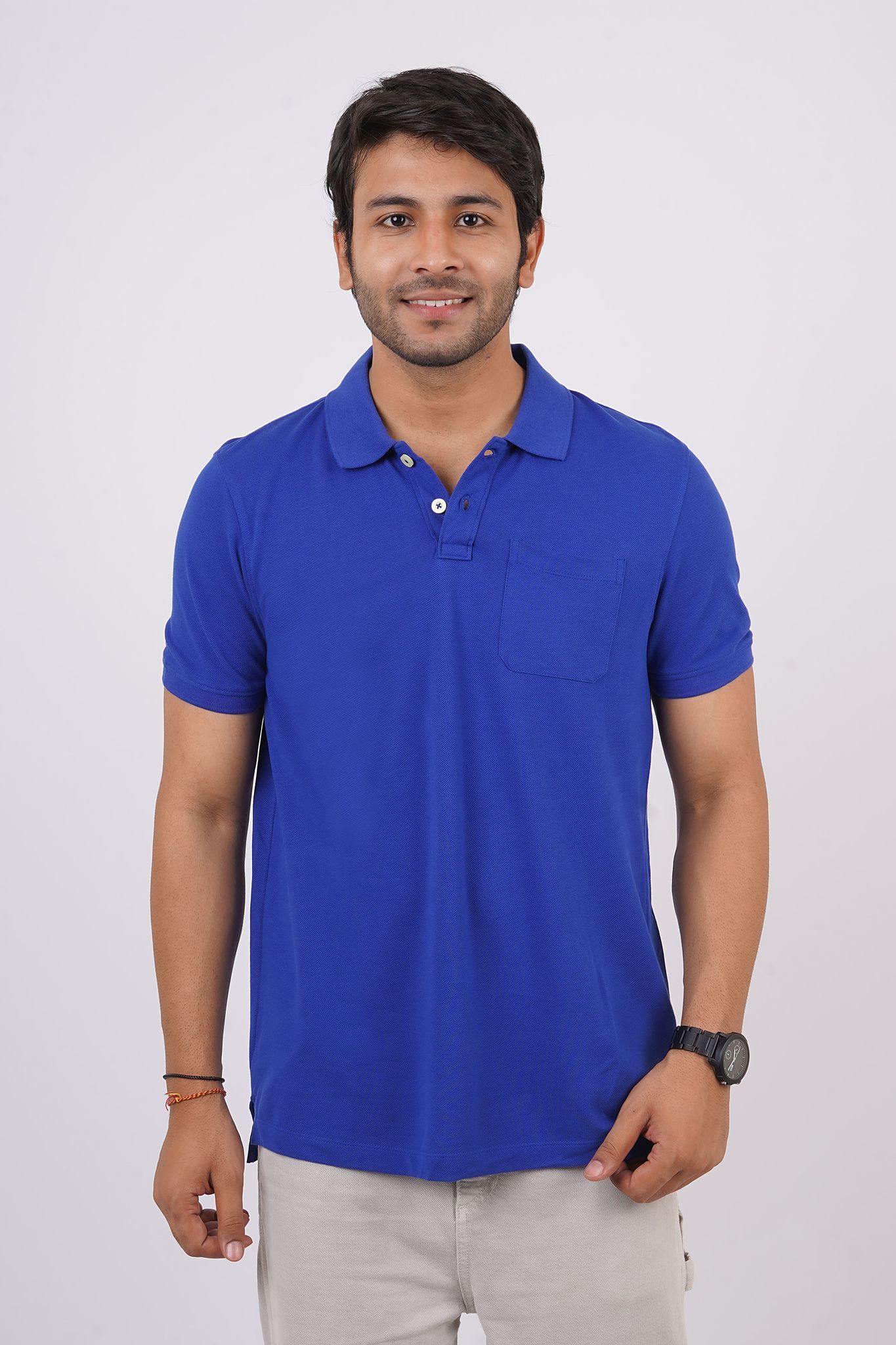 Men Blue Pocket Polo T-Shirt