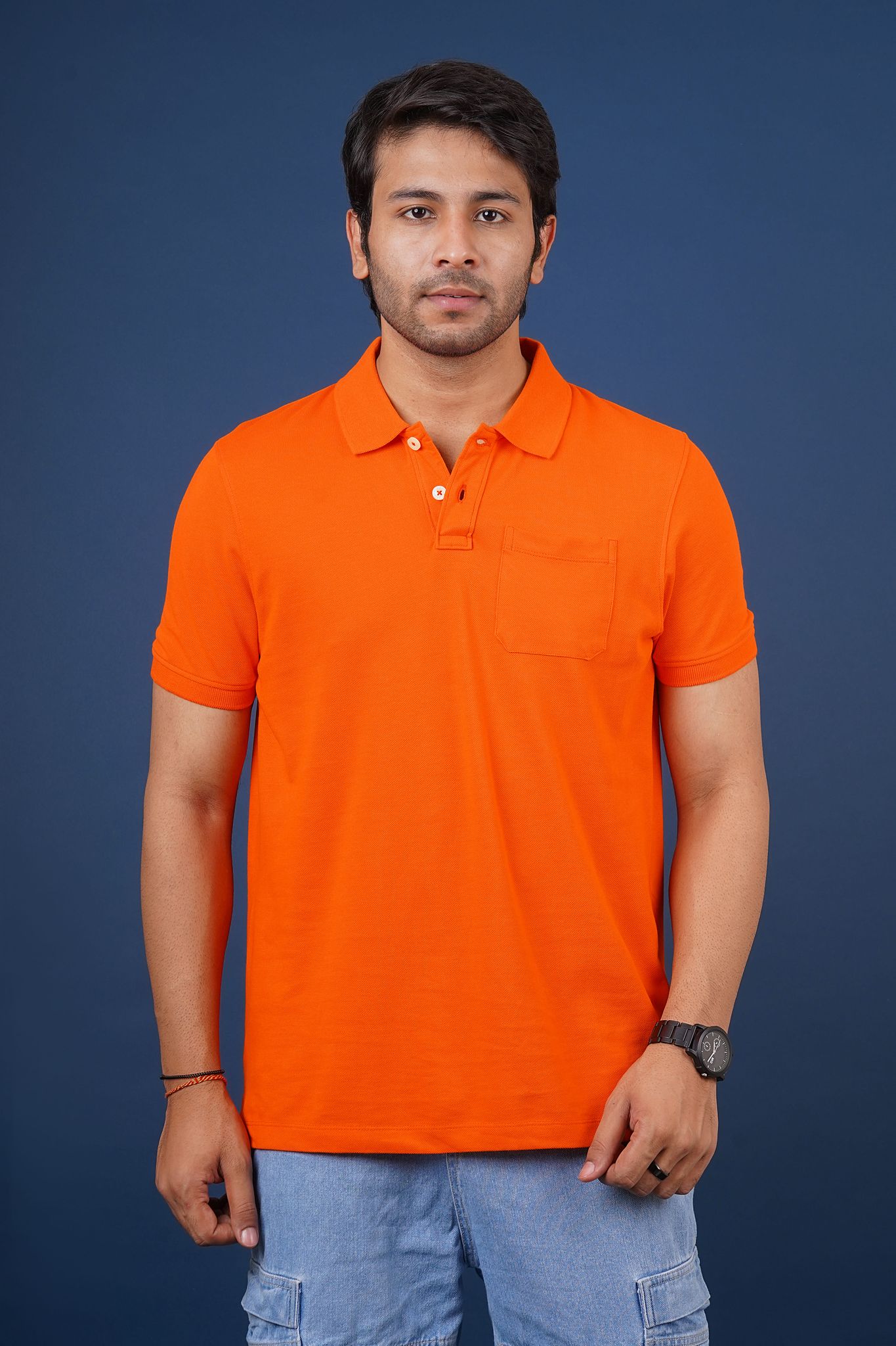 Men's Orange  Pocket Polo T-Shirt