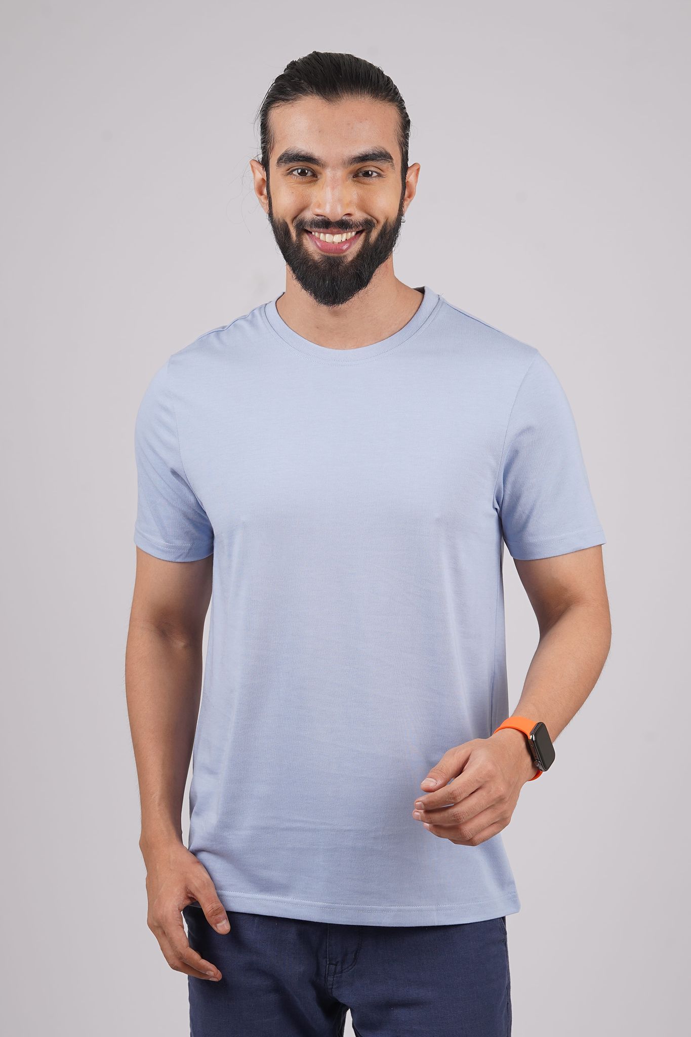 Men's Blue Melange Crew Neck T-Shirt