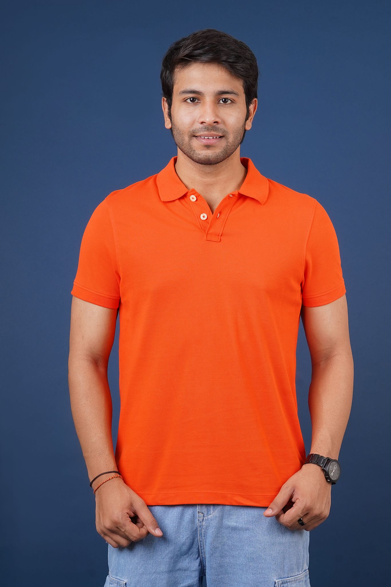 Men's Dark Orange Solid  Polo T-Shirt