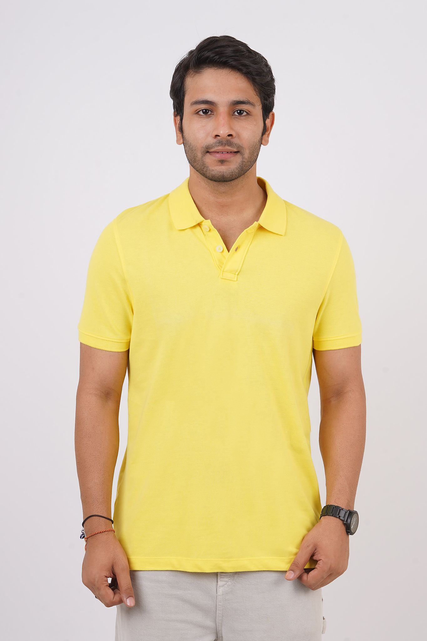 Men's Yellow Solid PoloT-Shirt
