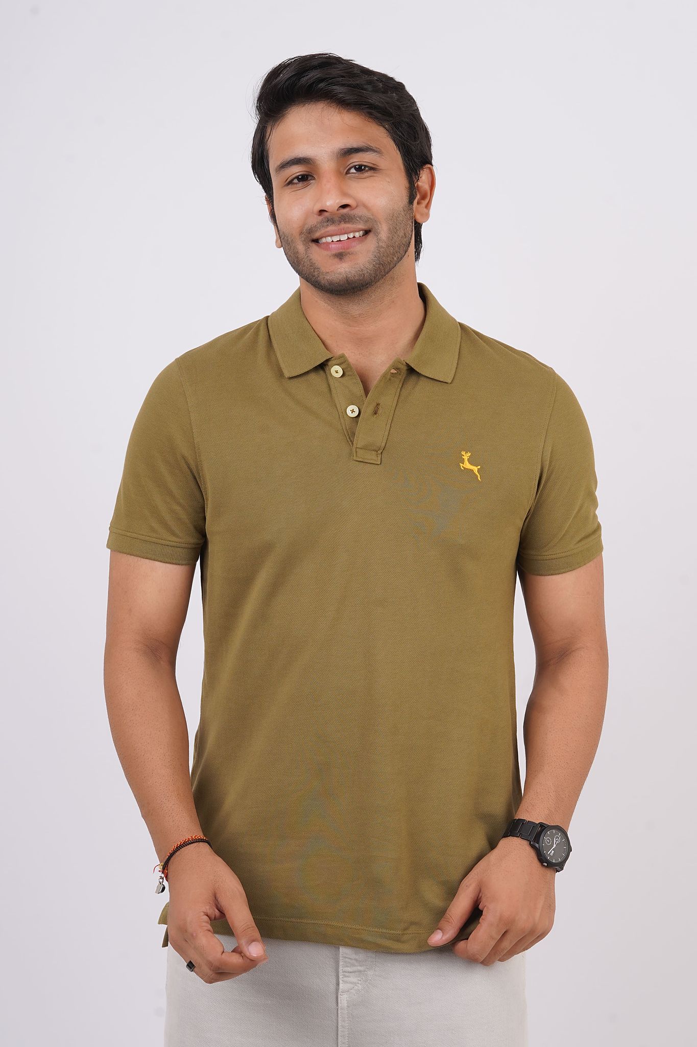Men's Olive Green Embroidery Polo T-Shirt
