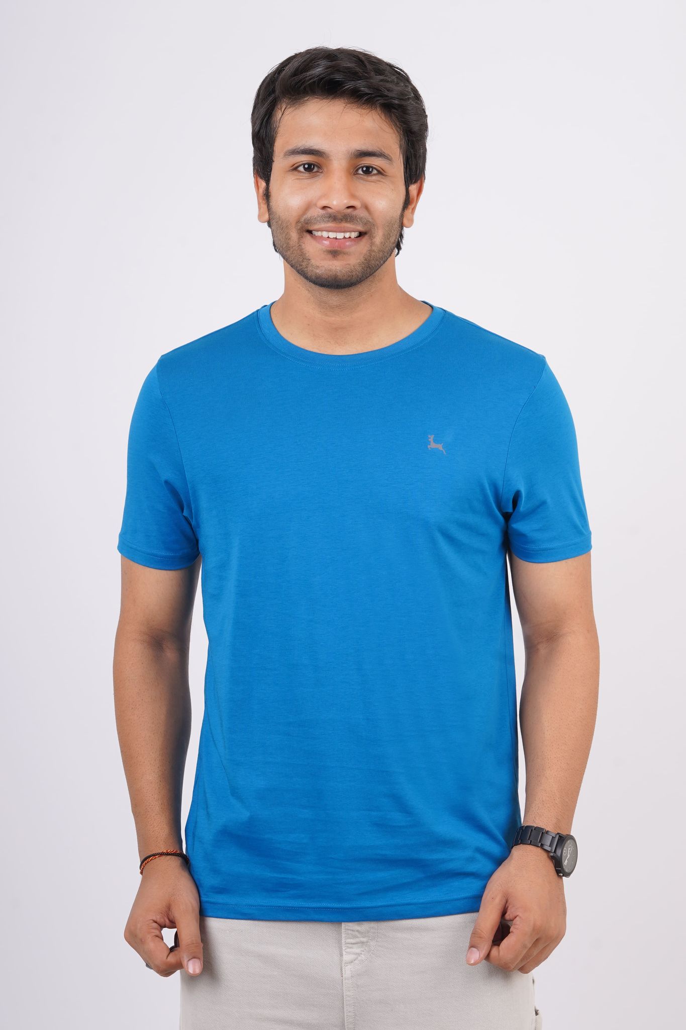 Men's Blue Sapphire Pima Cotton Crew Neck with Logo