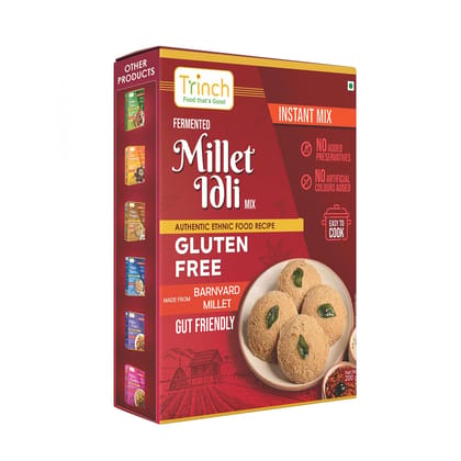 Trinch Gluten Free Millet Idli Mix - Authentic Ethnic Food Recipe, Made from Barnyard Millet, Gut Friendly, No Added Preservatives or Artificial Colors, Easy to Cook Pack of 5 (200gm each) Trinch Gluten Free Millet Idli Mix - Authentic Ethnic Food Recipe, Made from Barnyard Millet, Gut Friendly, No Added Preservatives or Artificial Colors, Easy to Cook Pack of 5 (200gm each)