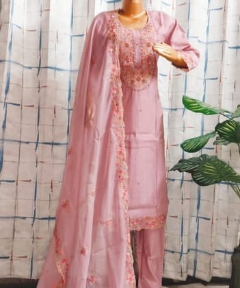 Pink Embroidered Straight Kurta Pant Set With Dupatta Pink Embroidered Straight Kurta Pant Set With Dupatta