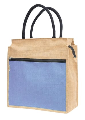 Jute Tote Bag with Zippered Front Pocket**Description