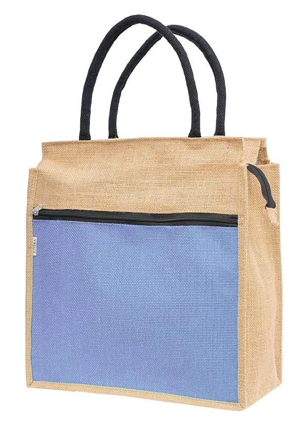 Jute Tote Bag with Zippered Front Pocket**Description
