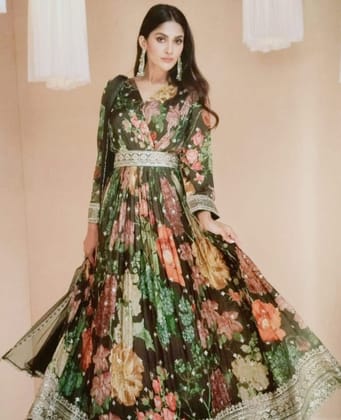 Women's Floral Print Maxi Dress with V-Neck and Long Sleeves Women's Floral Print Maxi Dress with V-Neck and Long Sleeves