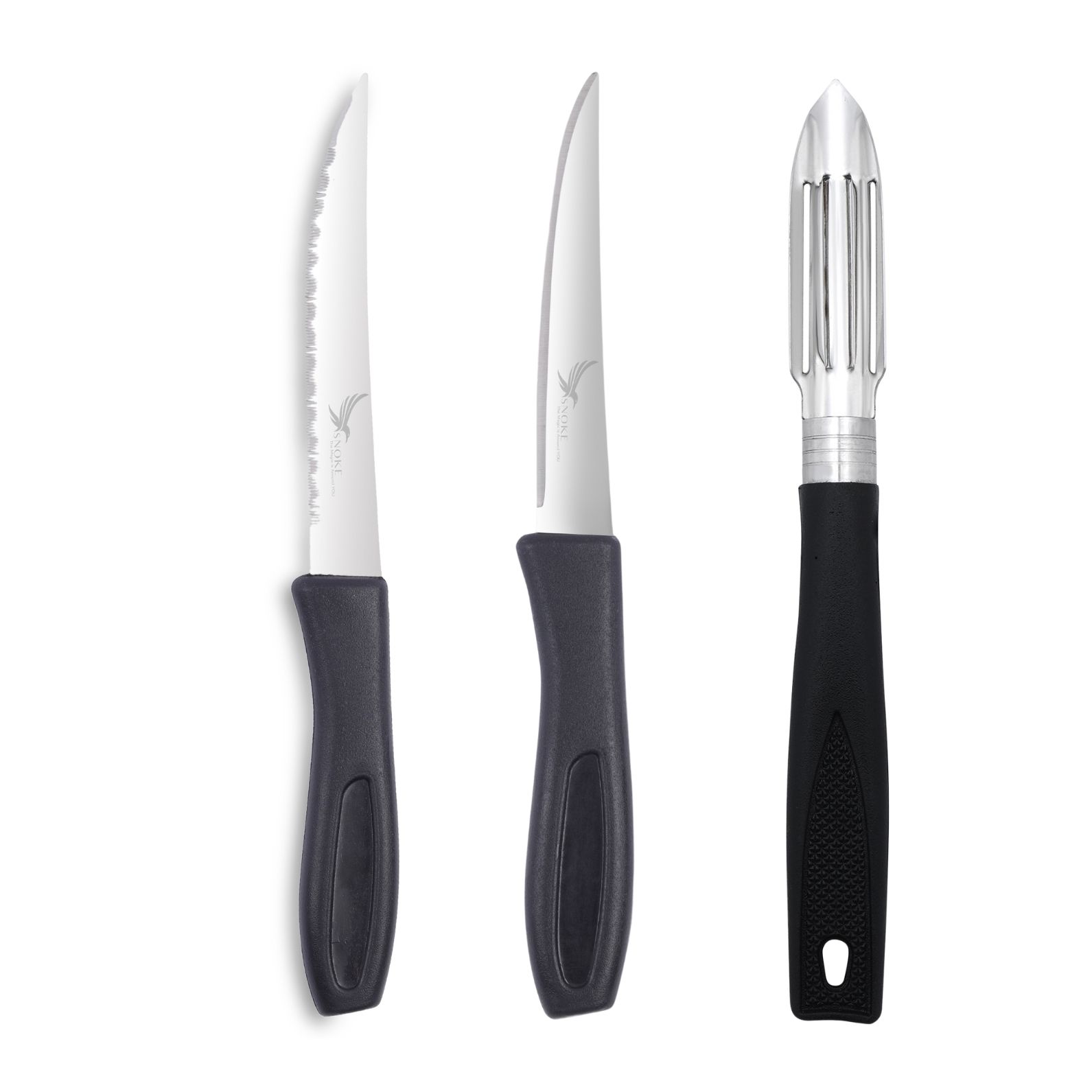 SNOKE® knife Peeler set for kitchen use , cutting and peeling vegetables and fruits , stainless steel , pack of 3 , silver color blade with strong plastic handle for better grip.