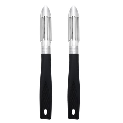SNOKE® Straight Peeler , Peeler cutter , peeler for vegetables pack of 2 Silver color Blade with black color Strong Plastic Handle For Better Grip.