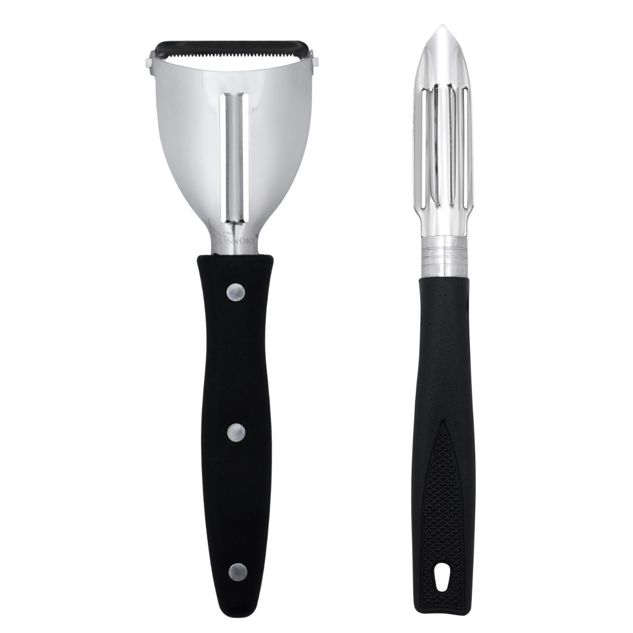 SNOKE® Peeler , Peeler cutter , peeler for vegetables pack of 2 ( 1 2IN1 PEELER AND 1 STRAIGHT PEELER )Silver color Blade with BLACK color Strong Plastic Handle For Better Grip.